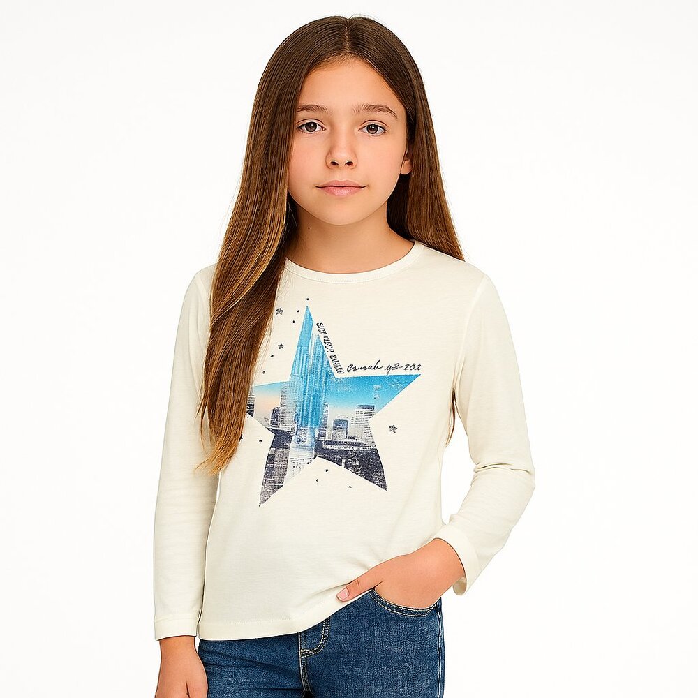 Justice Girls Statue of Liberty Long Sleeve Graphic Tee White Blue Size 10
